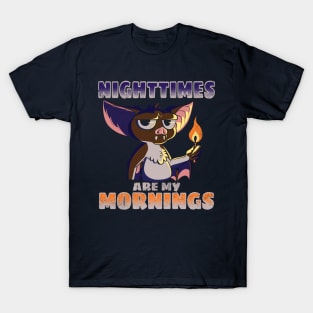 Nighttimes Are My Mornings | Funny Cute Bat Night Fire Spooky Halloween T-Shirt